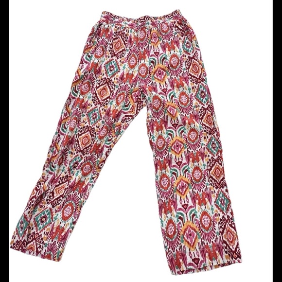 Christian Siriano Pants Women’s Small S Linen Blend Boho Pull On Wide Leg Aztec - Picture 1 of 10
